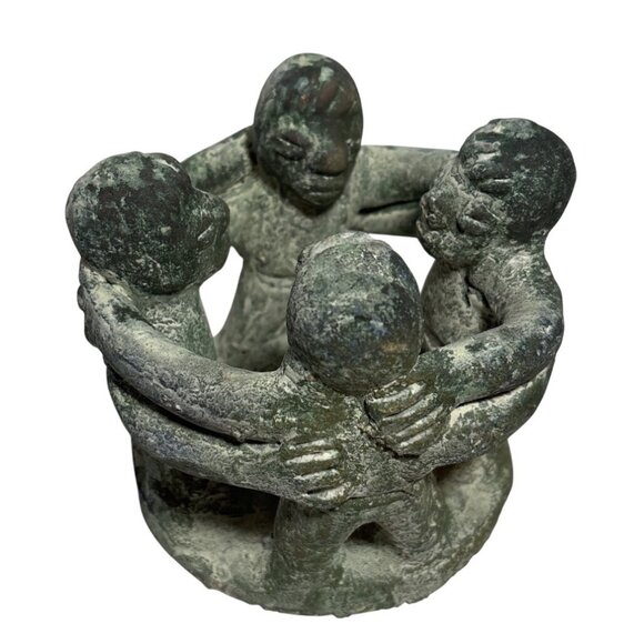 Circle of Friends Mayan Style Folk Art Terra Cotta 4 Friends Candle Holder Green - Picture 1 of 10